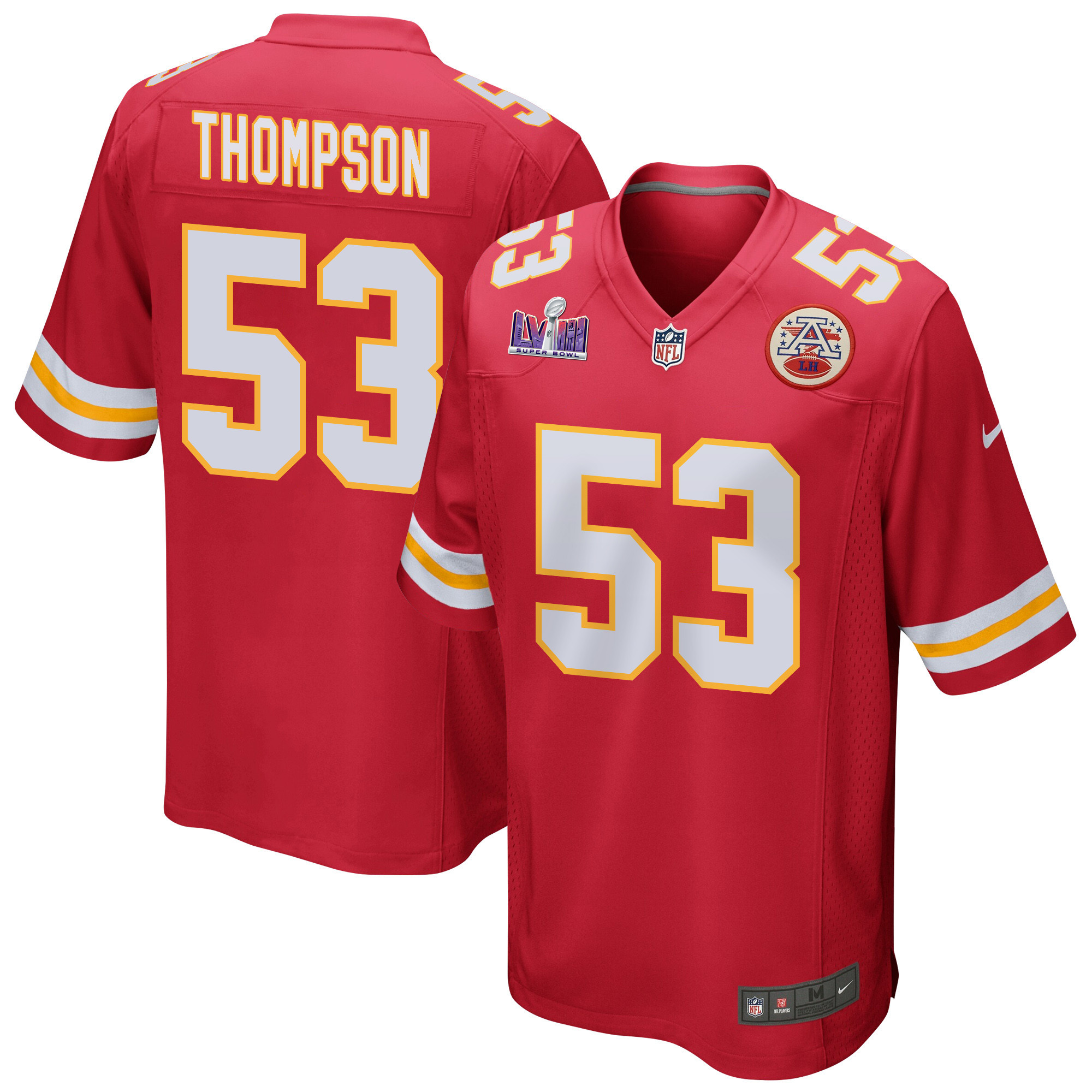 BJ Thompson 53 Kansas City Chiefs Super Bowl LVIII Patch Game Men Jersey - Red JS8999 nicesnker