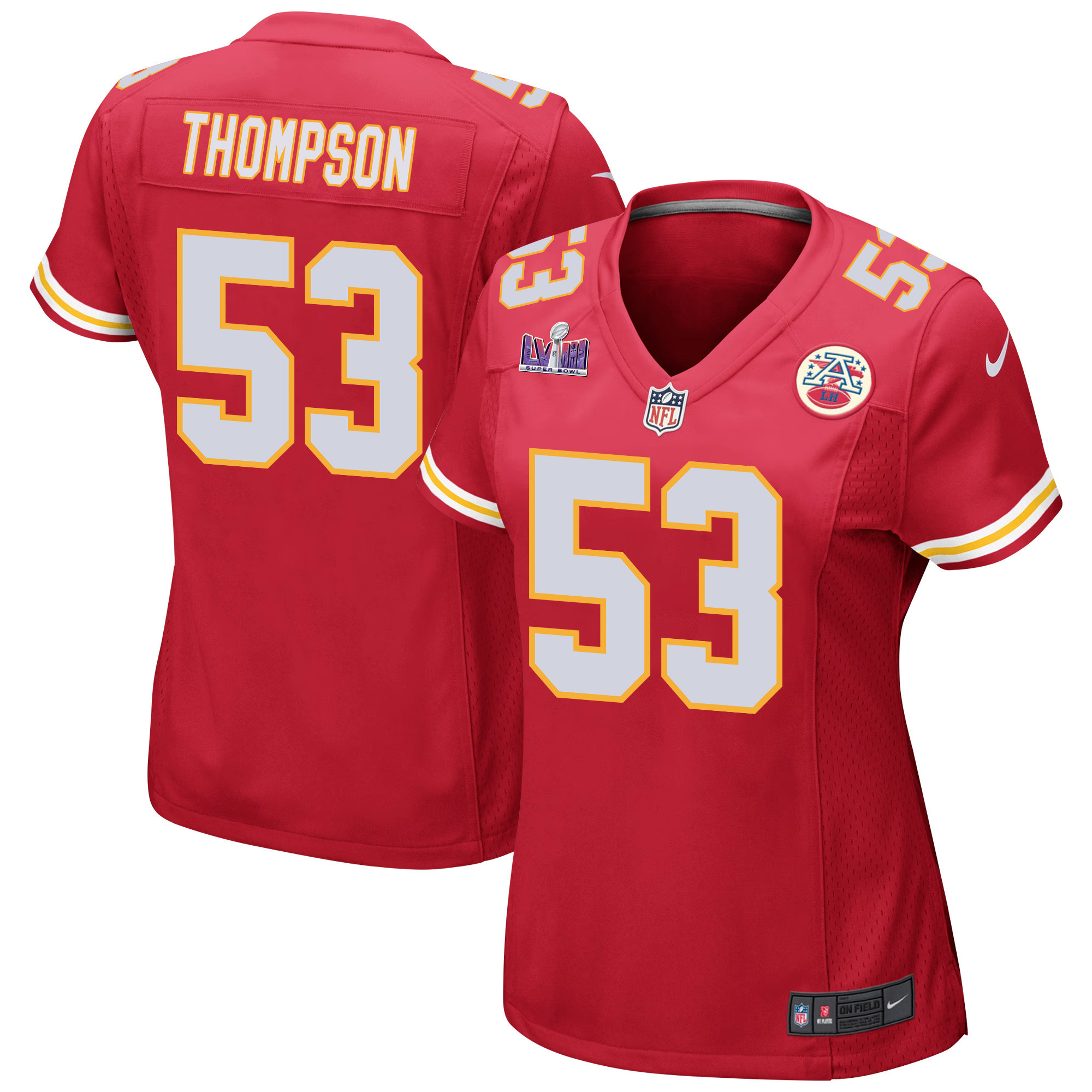 BJ Thompson 53 Kansas City Chiefs Super Bowl LVIII Patch Game Women Jersey - Red JS7971 nicesnker