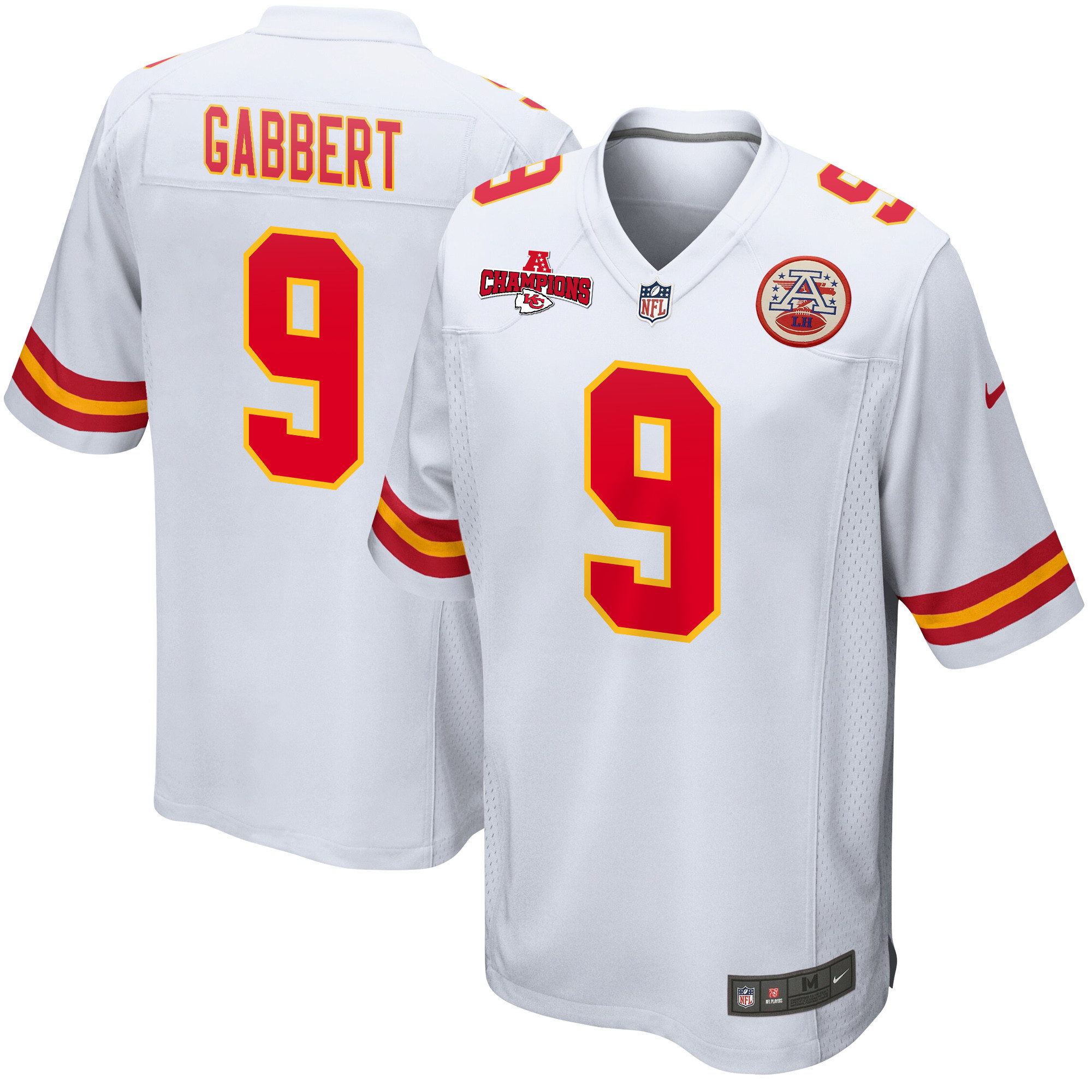 Blaine Gabbert 9 Kansas City Chiefs AFC Champions Patch Game Men Jersey - White JS1816 nicesnker
