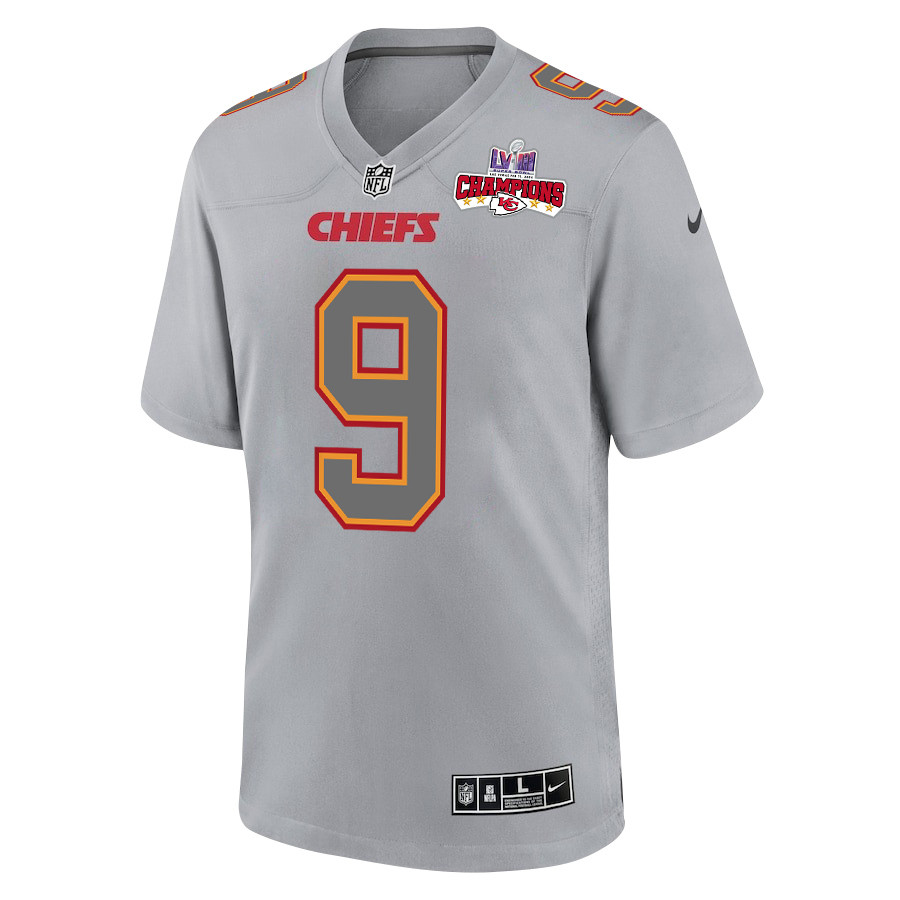 Blaine Gabbert 9 Kansas City Chiefs Super Bowl LVIII Champions 4 Stars Patch Atmosphere Fashion Game Men Jersey - Gray JS8307 nicesnker - Image 2