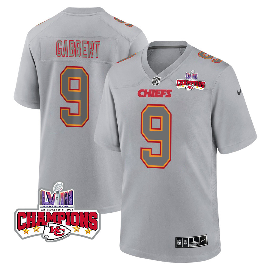 Blaine Gabbert 9 Kansas City Chiefs Super Bowl LVIII Champions 4 Stars Patch Atmosphere Fashion Game Men Jersey - Gray JS8307 nicesnker
