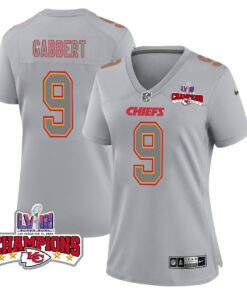 Blaine Gabbert 9 Kansas City Chiefs Super Bowl LVIII Champions 4 Stars Patch Atmosphere Fashion Game Women Jersey - Gray JS6354 nicesnker