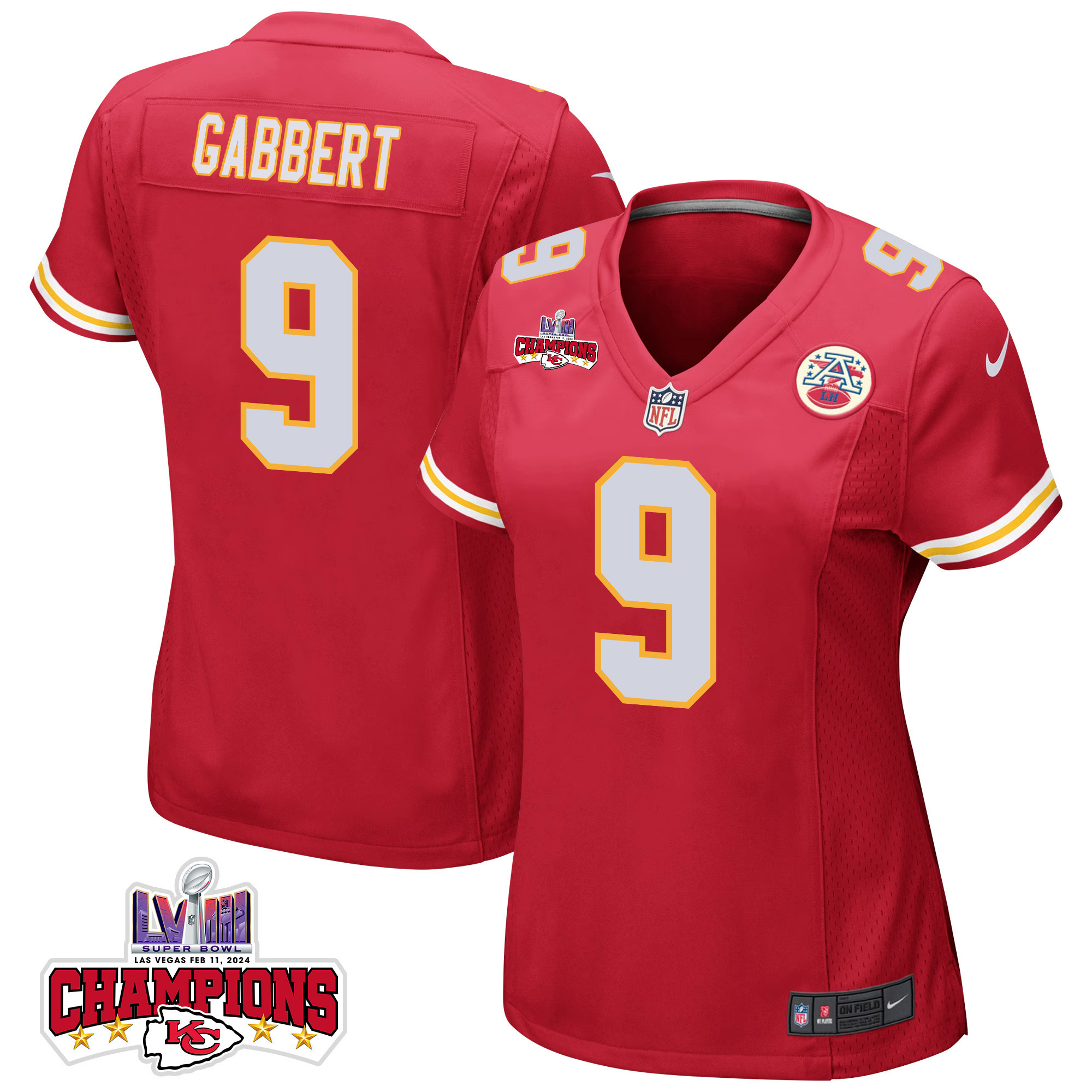 Blaine Gabbert 9 Kansas City Chiefs Super Bowl LVIII Champions 4 Stars Patch Game Women Jersey - Red JS5115 nicesnker