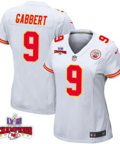 Blaine Gabbert 9 Kansas City Chiefs Super Bowl LVIII Champions 4 Stars Patch Game Women Jersey - White JS1361 nicesnker
