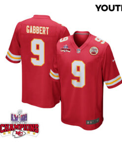 Blaine Gabbert 9 Kansas City Chiefs Super Bowl LVIII Champions 4 Stars Patch Game YOUTH Jersey - Red JS4437 nicesnker