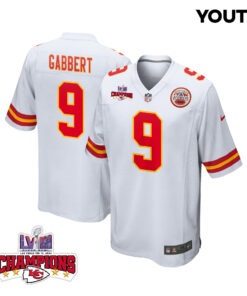 Blaine Gabbert 9 Kansas City Chiefs Super Bowl LVIII Champions 4 Stars Patch Game YOUTH Jersey - White JS6152 nicesnker