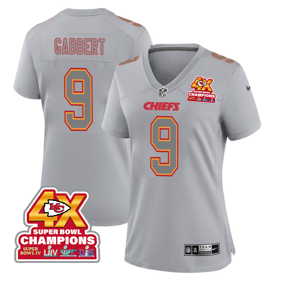 Blaine Gabbert 9 Kansas City Chiefs Super Bowl LVIII Champions 4X Atmosphere Fashion Game Women Jersey - Gray JS3829 nicesnker