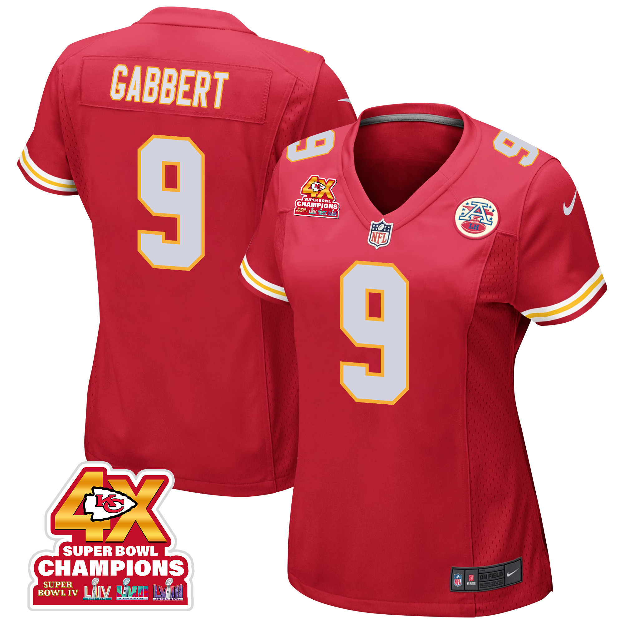 Blaine Gabbert 9 Kansas City Chiefs Super Bowl LVIII Champions 4X Game Women Jersey - Red JS6481 nicesnker