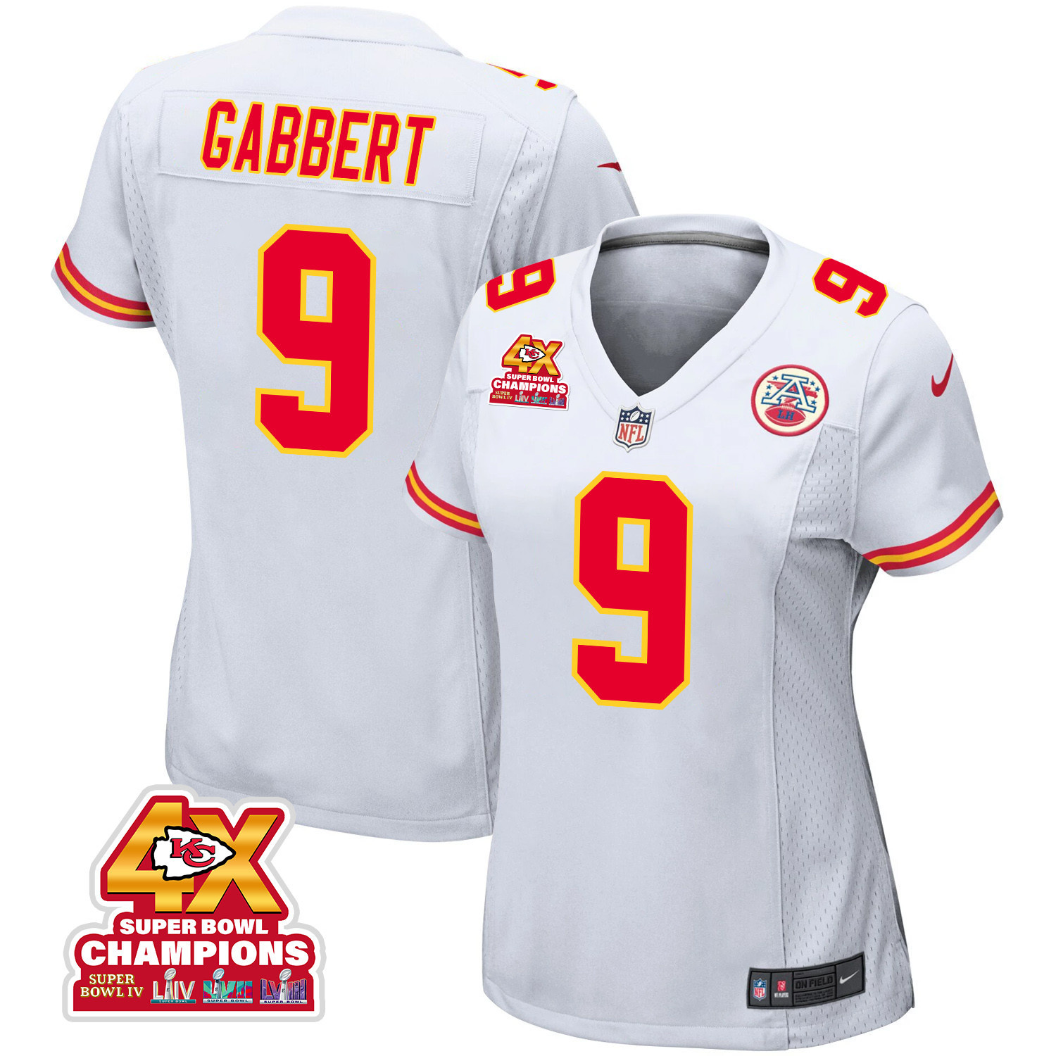 Blaine Gabbert 9 Kansas City Chiefs Super Bowl LVIII Champions 4X Game Women Jersey - White JS6117 nicesnker