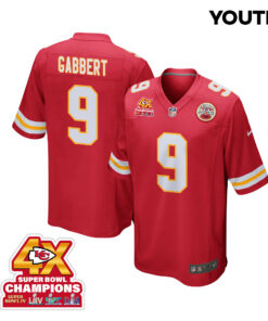 Blaine Gabbert 9 Kansas City Chiefs Super Bowl LVIII Champions 4X Game YOUTH Jersey - Red JS5995 nicesnker