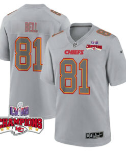 Blake Bell 81 Kansas City Chiefs Super Bowl LVIII Champions 4 Stars Patch Atmosphere Fashion Game Men Jersey - Gray JS5529 nicesnker