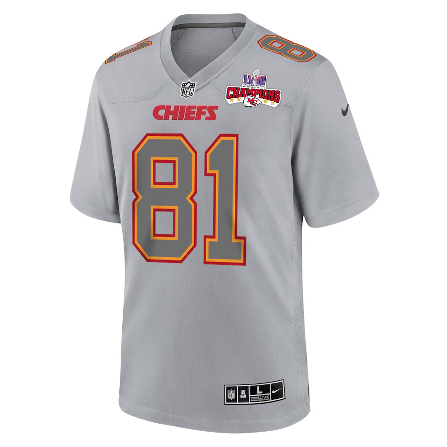 Blake Bell 81 Kansas City Chiefs Super Bowl LVIII Champions 4 Stars Patch Atmosphere Fashion Game Men Jersey - Gray JS5529 nicesnker - Image 2