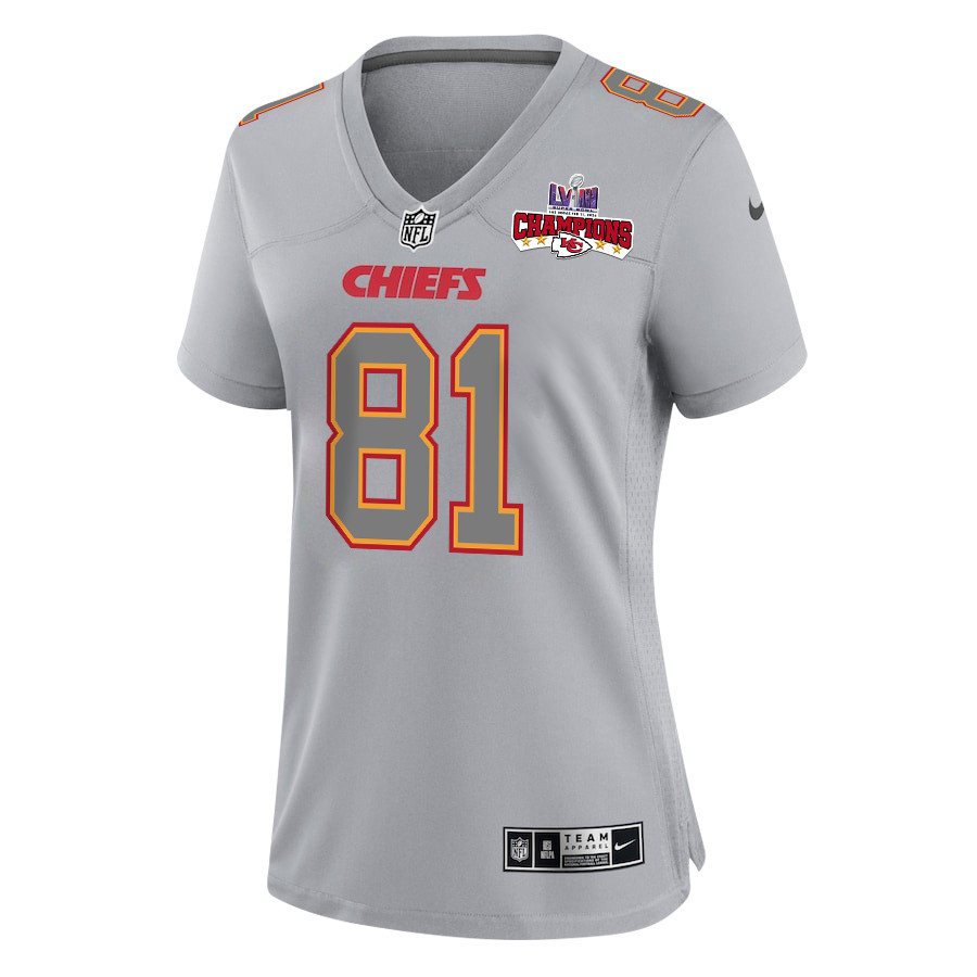 Blake Bell 81 Kansas City Chiefs Super Bowl LVIII Champions 4 Stars Patch Atmosphere Fashion Game Women Jersey - Gray JS5693 nicesnker - Image 2