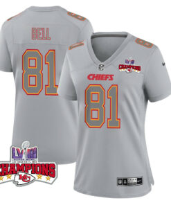 Blake Bell 81 Kansas City Chiefs Super Bowl LVIII Champions 4 Stars Patch Atmosphere Fashion Game Women Jersey - Gray JS5693 nicesnker