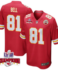 Blake Bell 81 Kansas City Chiefs Super Bowl LVIII Champions 4 Stars Patch Game Men Jersey - Red JS2361 nicesnker
