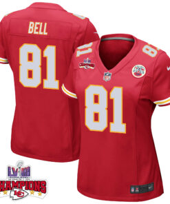 Blake Bell 81 Kansas City Chiefs Super Bowl LVIII Champions 4 Stars Patch Game Women Jersey - Red JS5902 nicesnker