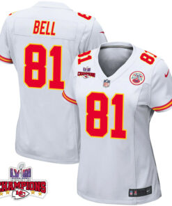 Blake Bell 81 Kansas City Chiefs Super Bowl LVIII Champions 4 Stars Patch Game Women Jersey - White JS8551 nicesnker
