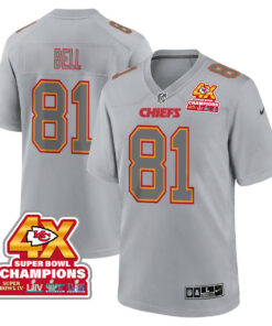 Blake Bell 81 Kansas City Chiefs Super Bowl LVIII Champions 4X Atmosphere Fashion Game Men Jersey - Gray JS1467 nicesnker
