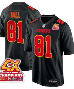 Blake Bell 81 Kansas City Chiefs Super Bowl LVIII Champions 4X Fashion Game Men Jersey - Carbon Black JS4115 nicesnker