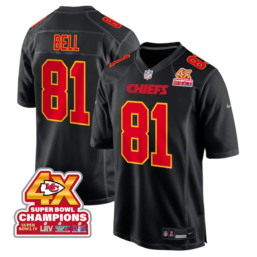Blake Bell 81 Kansas City Chiefs Super Bowl LVIII Champions 4X Fashion Game Men Jersey - Carbon Black JS4115 nicesnker