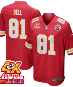 Blake Bell 81 Kansas City Chiefs Super Bowl LVIII Champions 4X Game Men Jersey - Red JS6032 nicesnker