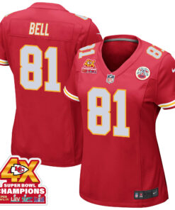 Blake Bell 81 Kansas City Chiefs Super Bowl LVIII Champions 4X Game Women Jersey - Red JS7252 nicesnker