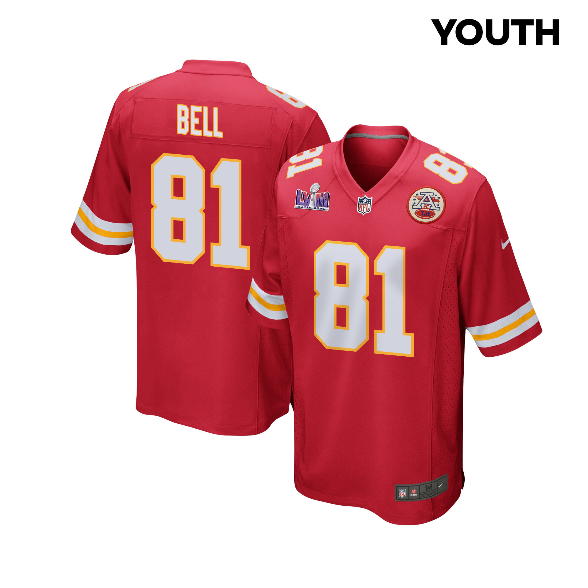 Blake Bell 81 Kansas City Chiefs Super Bowl LVIII Patch Game YOUTH Jersey - Red JS4774 nicesnker