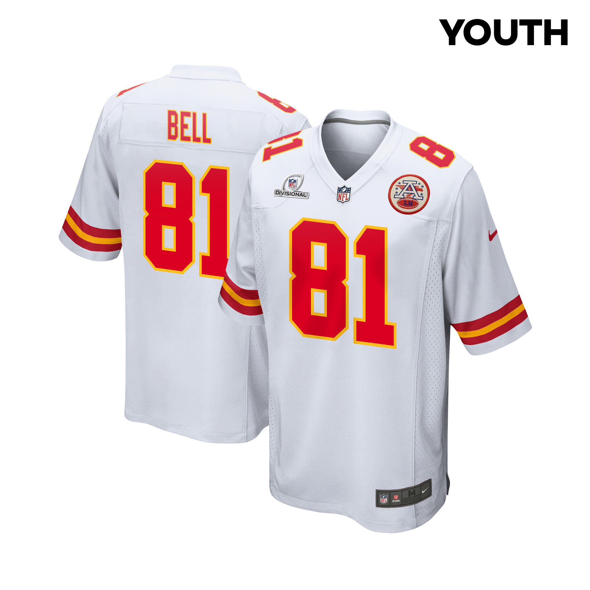 Blake Bell 81 Kansas City Chiefs Super Bowl LVIII Patch Game YOUTH Jersey - White JS4688 nicesnker