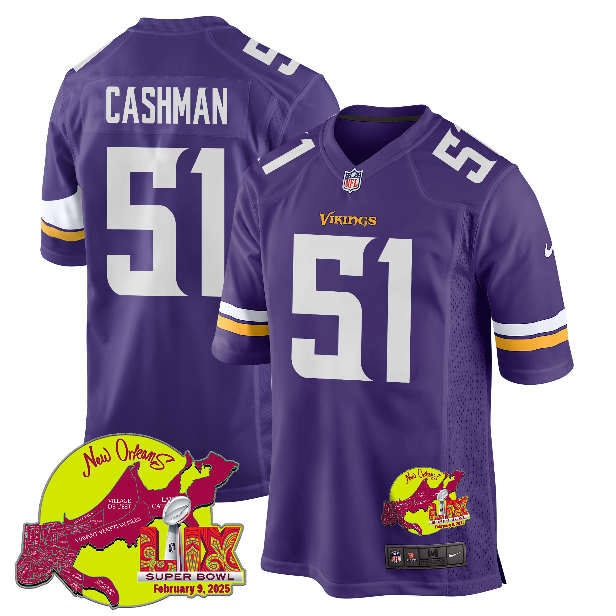 Blake Cashman 51 Minnesota Vikings Super Bowl LIX New Orleans Patch Game Men Jersey - Purple JS2282 nicesnker
