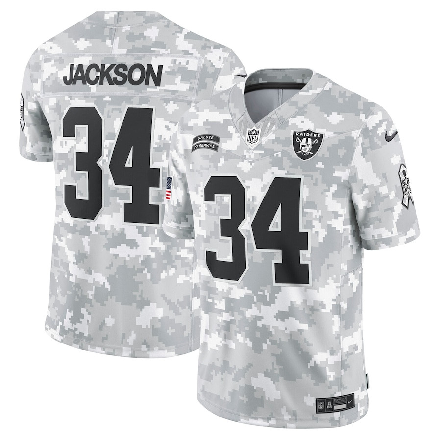 Bo Jackson 34 Las Vegas Raiders 2024 Salute to Service Retired Player Limited Men Jersey - Arctic Camo JS8252 nicesnker