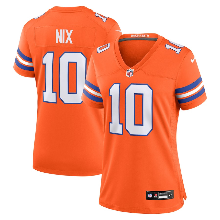 Bo Nix 10 Denver Broncos Women's Mile High Collection 1977 Throwback Player Game Jersey - Orange JS6534 nicesnker