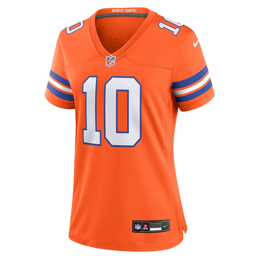 Bo Nix 10 Denver Broncos Women's Mile High Collection 1977 Throwback Player Game Jersey - Orange JS6534 nicesnker - Image 2