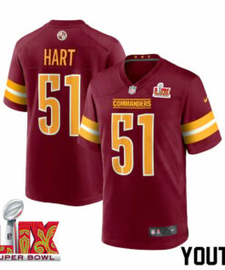 Bobby Hart #51 Washington Commanders Super Bowl LIX Youth Jersey - Burgundy JS5119 nicesnker