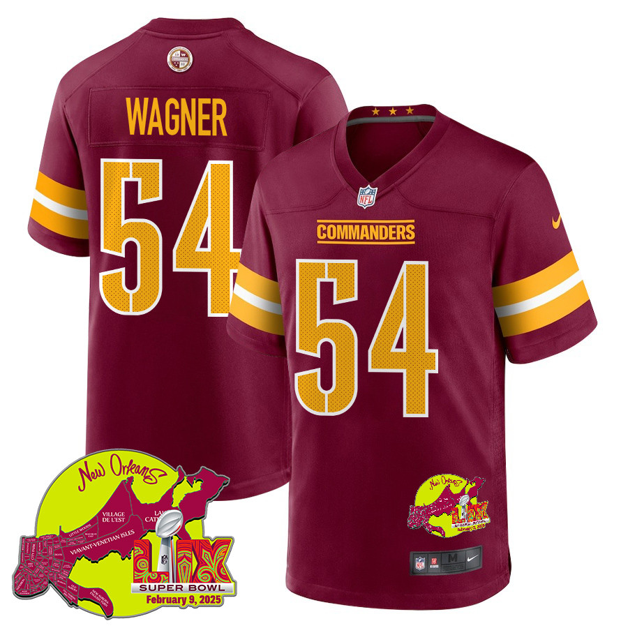 Bobby Wagner 54 Washington Commanders Super Bowl LIX New Orleans Patch Game Men Jersey - Burgundy JS9832 nicesnker