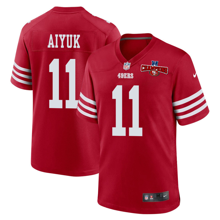 Brandon Aiyuk 11 San Francisco 49ers NFC Champions Patch Game Men Jersey - Scarlet JS9613 nicesnker