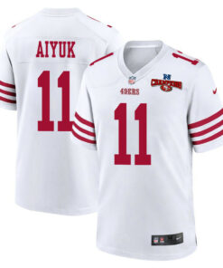 Brandon Aiyuk 11 San Francisco 49ers NFC Champions Patch Game Men Jersey - White JS6701 nicesnker