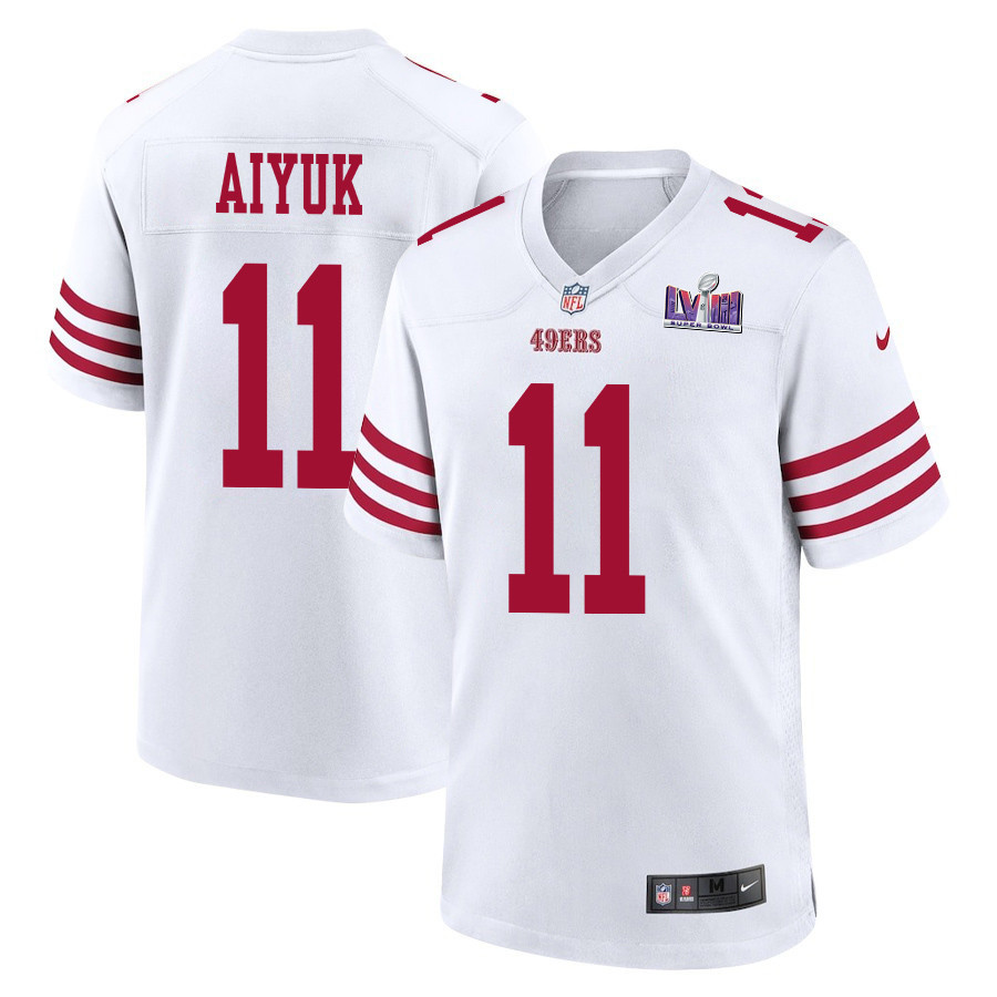 Brandon Aiyuk 11 San Francisco 49ers Super Bowl LVIII Patch Game Men Jersey - White JS3435 nicesnker