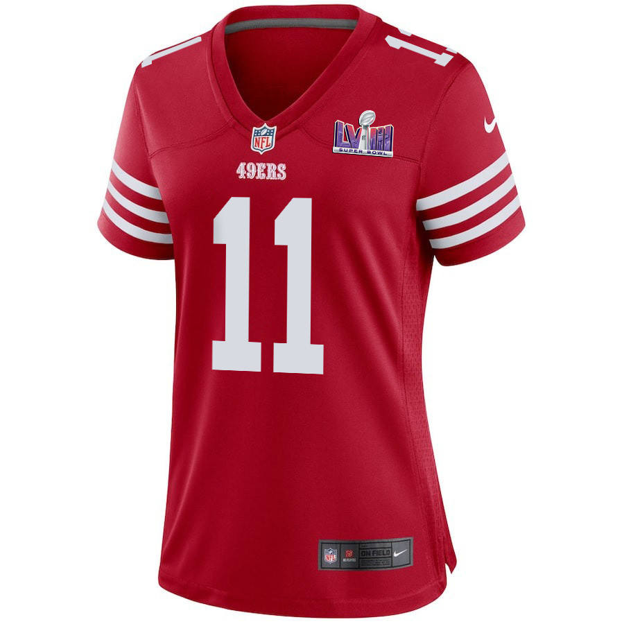 Brandon Aiyuk 11 San Francisco 49ers Super Bowl LVIII Patch Game Women Jersey - Scarlet JS4265 nicesnker - Image 2