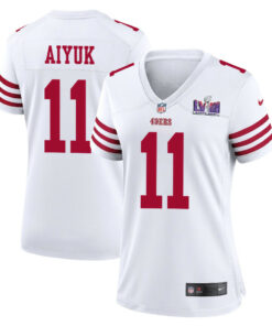 Brandon Aiyuk 11 San Francisco 49ers Super Bowl LVIII Patch Game Women Jersey - White JS9114 nicesnker