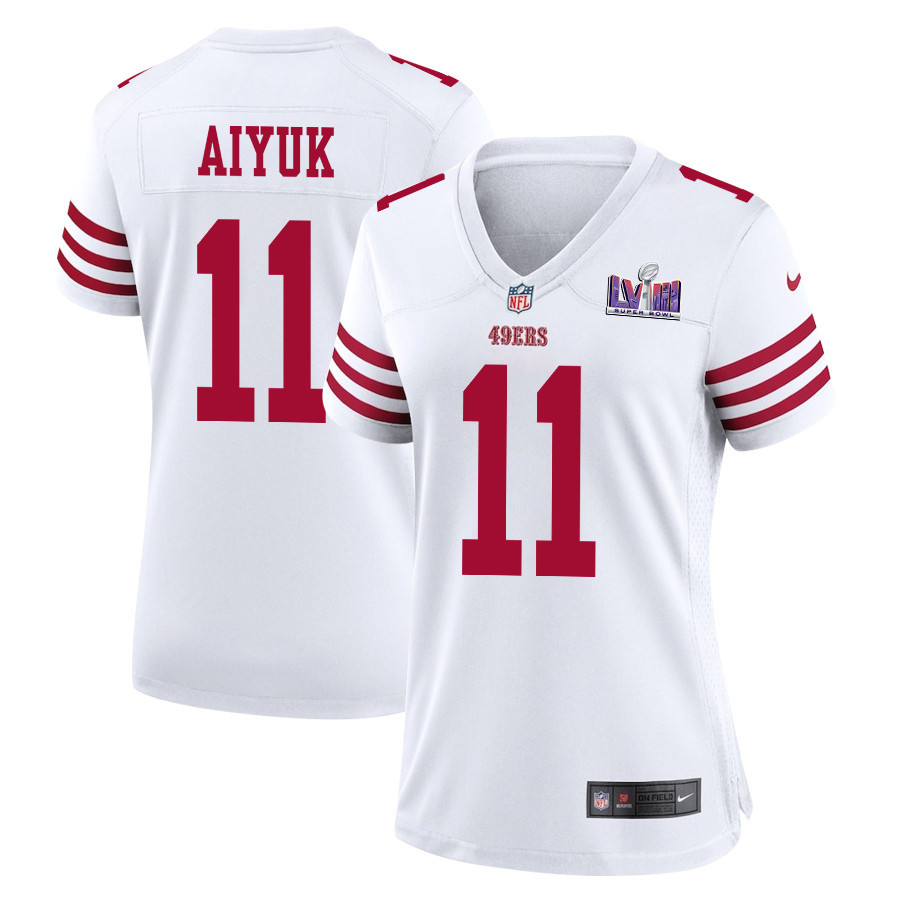 Brandon Aiyuk 11 San Francisco 49ers Super Bowl LVIII Patch Game Women Jersey - White JS9114 nicesnker
