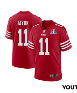 Brandon Aiyuk 11 San Francisco 49ers Super Bowl LVIII Patch Game YOUTH Jersey - Scarlet JS9144 nicesnker