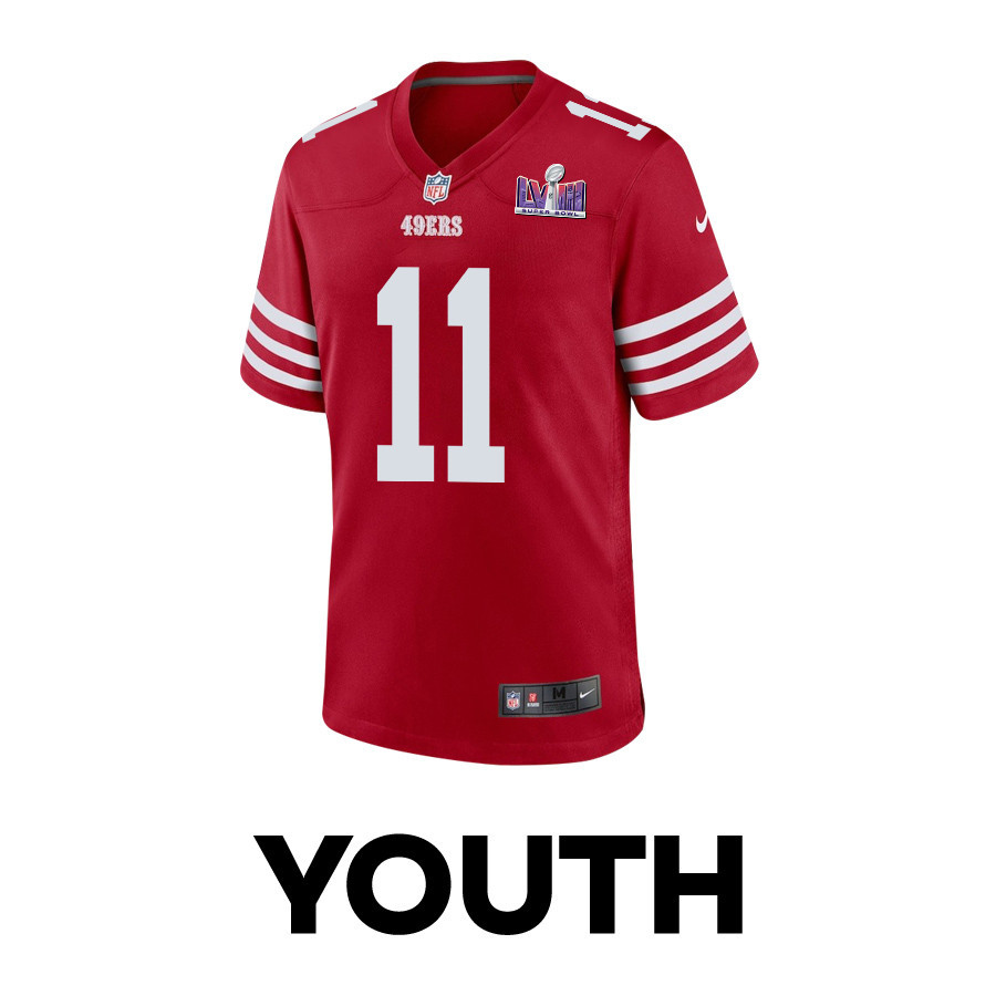 Brandon Aiyuk 11 San Francisco 49ers Super Bowl LVIII Patch Game YOUTH Jersey - Scarlet JS9144 nicesnker - Image 2