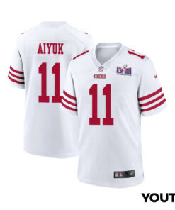 Brandon Aiyuk 11 San Francisco 49ers Super Bowl LVIII Patch Game YOUTH Jersey - White JS1391 nicesnker