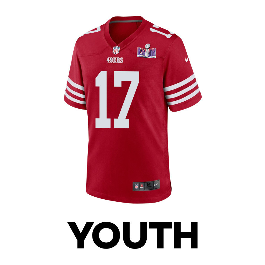 Brandon Allen 17 San Francisco 49ers Super Bowl LVIII Patch Game YOUTH Jersey - Scarlet JS3028 nicesnker - Image 2