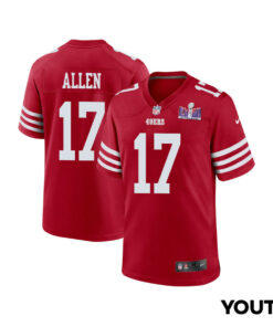 Brandon Allen 17 San Francisco 49ers Super Bowl LVIII Patch Game YOUTH Jersey - Scarlet JS3028 nicesnker
