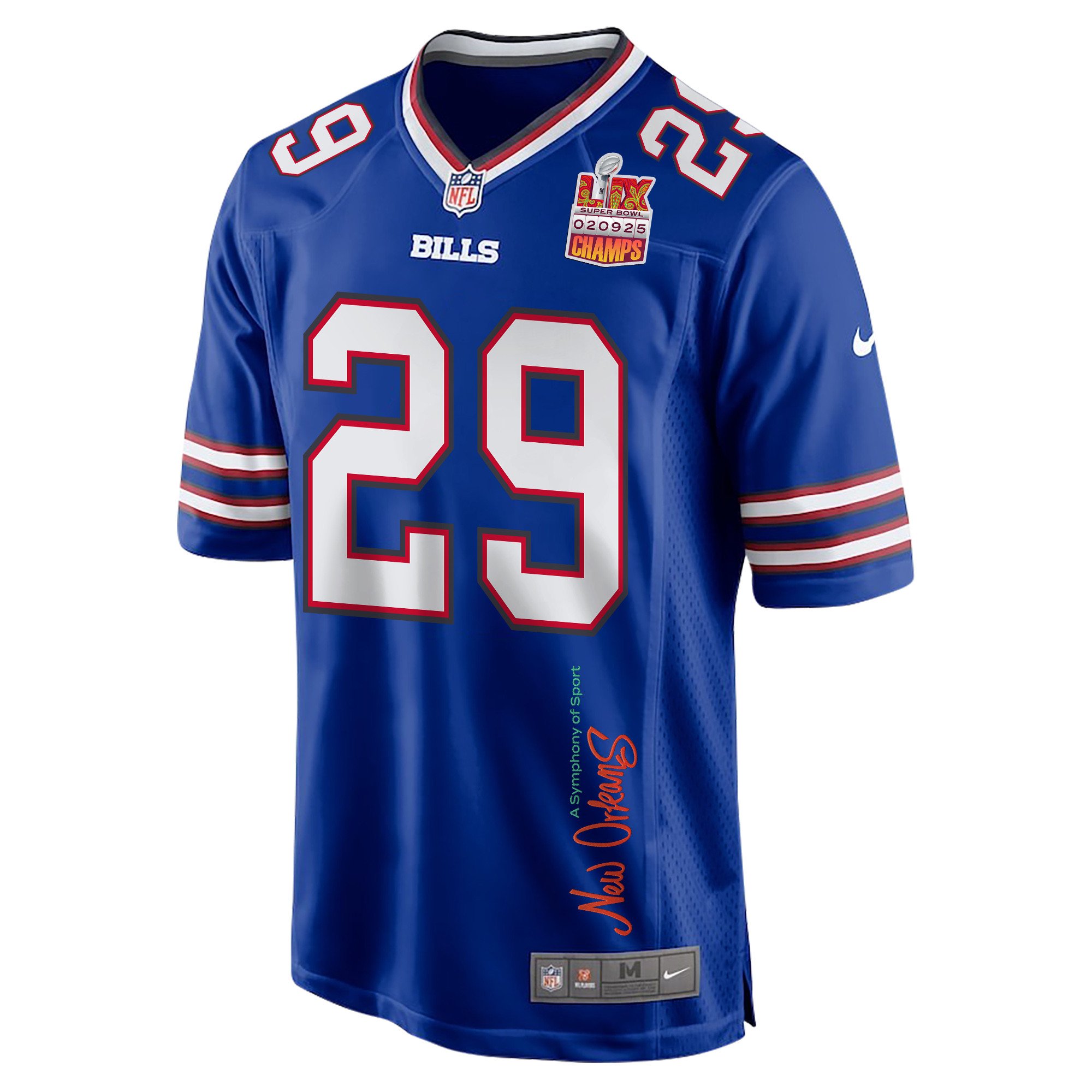 Brandon Codrington 29 Buffalo Bills Super Bowl LIX Champions Patch 'New Orleans - A Symphony of Sport' EMBROIDERED Game Men Jersey - Royal JS9805 nicesnker - Image 3