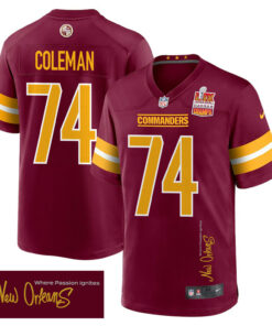 Brandon Coleman 74 Washington Commanders Super Bowl LIX Champions Patch 'New Orleans - Where Passion Ignites' EMBROIDERED Game Men Jersey - Burgundy JS1838 nicesnker