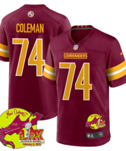 Brandon Coleman 74 Washington Commanders Super Bowl LIX New Orleans Patch Game Men Jersey - Burgundy JS2414 nicesnker
