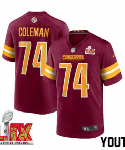 Brandon Coleman #74 Washington Commanders Super Bowl LIX Youth Jersey - Burgundy JS8949 nicesnker