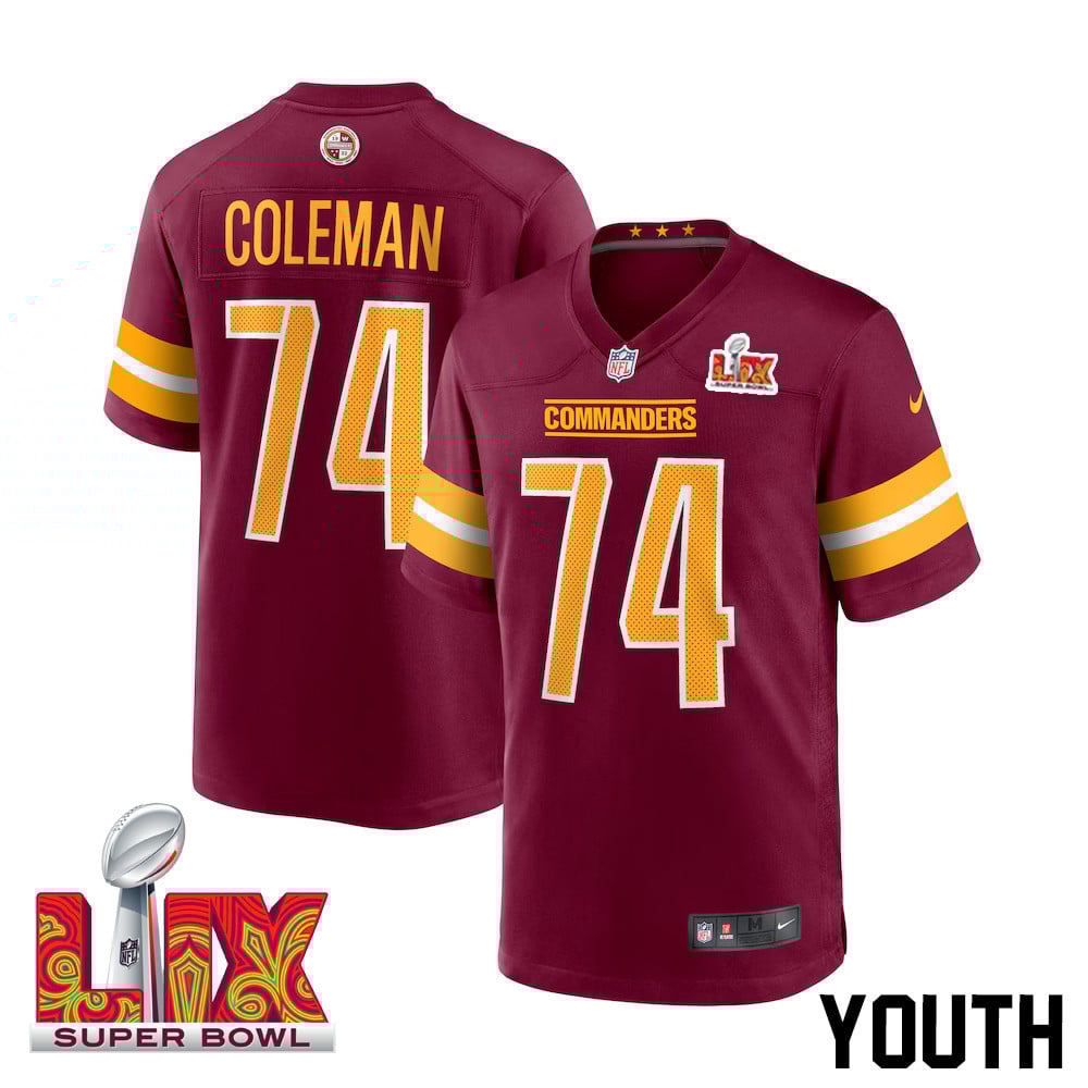 Brandon Coleman #74 Washington Commanders Super Bowl LIX Youth Jersey - Burgundy JS8949 nicesnker